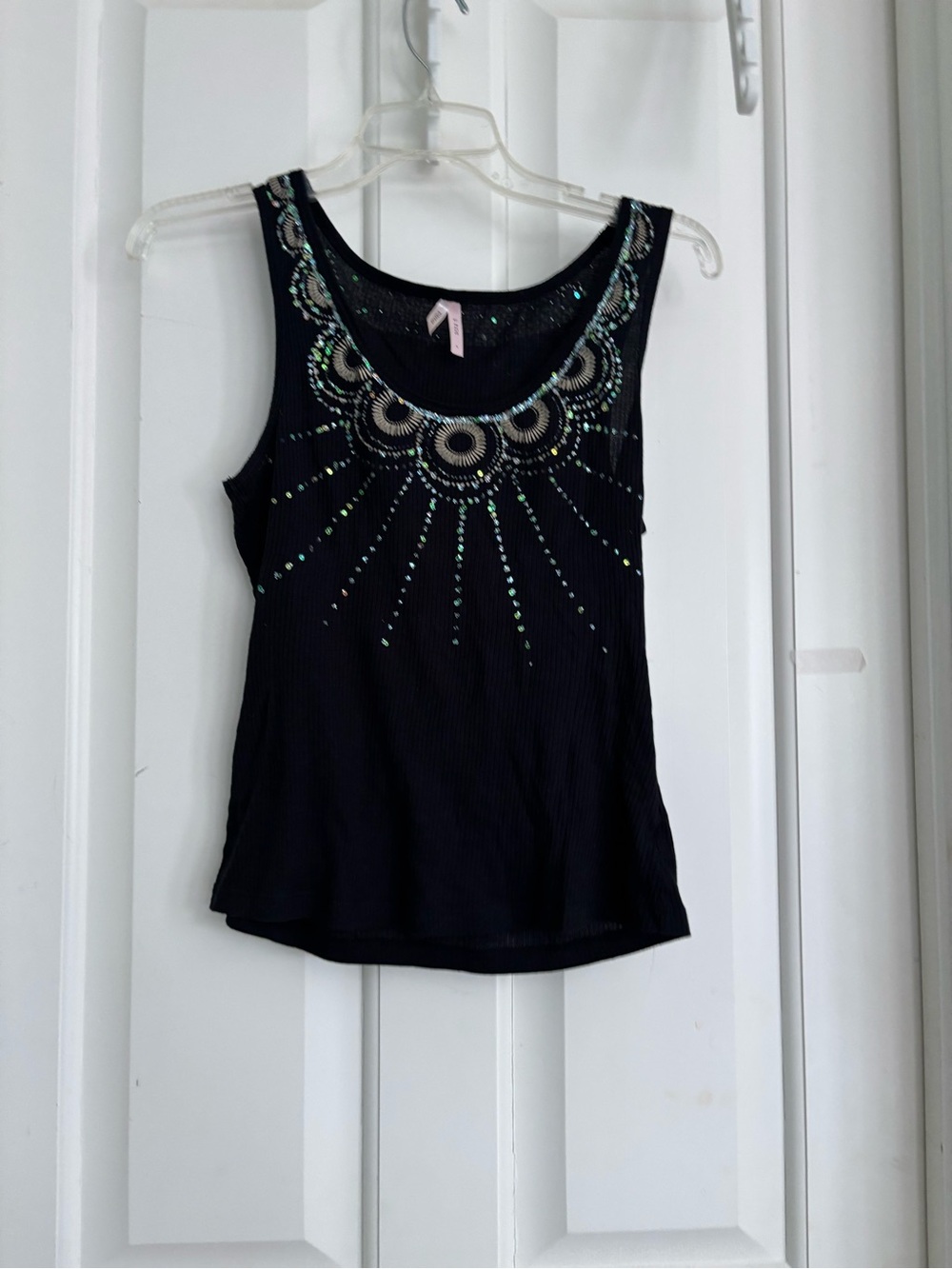 Sparkle & Fade Black Tank with Iridescent Bead Detail size large